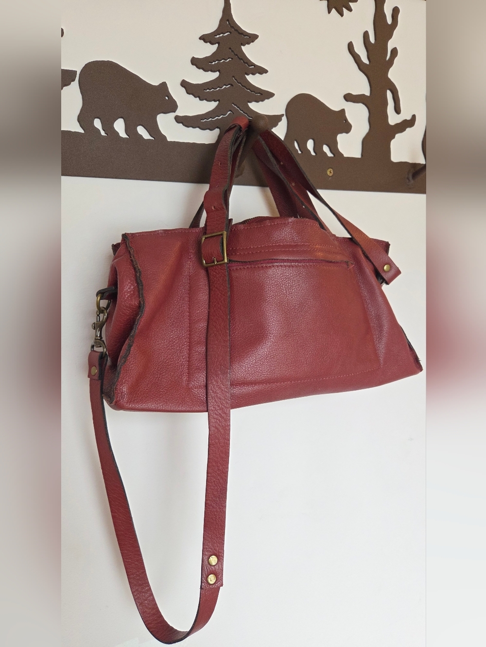 Stitch & Tickle Oxblood Leather Crossbody Satchel | Artisan Handmade Slouchy Bag - Picture 7 of 11